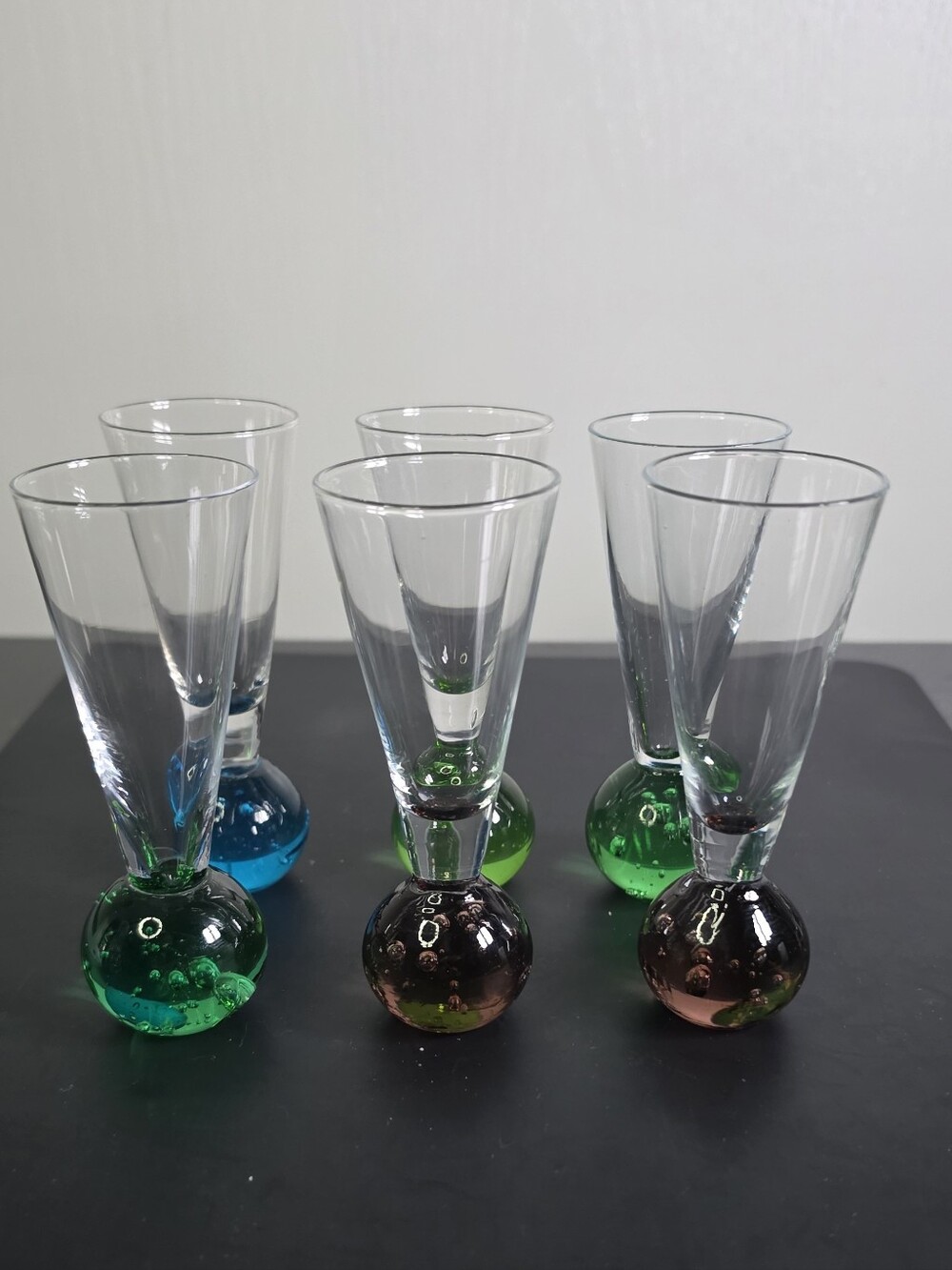Colored Bubble Stem Shot Glasses - Set of 6